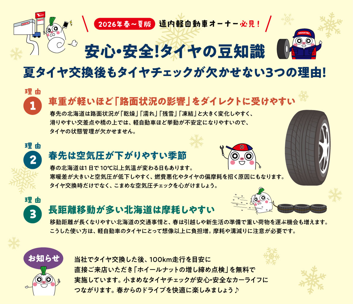 2026年 春～夏版 道内軽自動車オーナー必見！安心・安全タイヤの豆知識